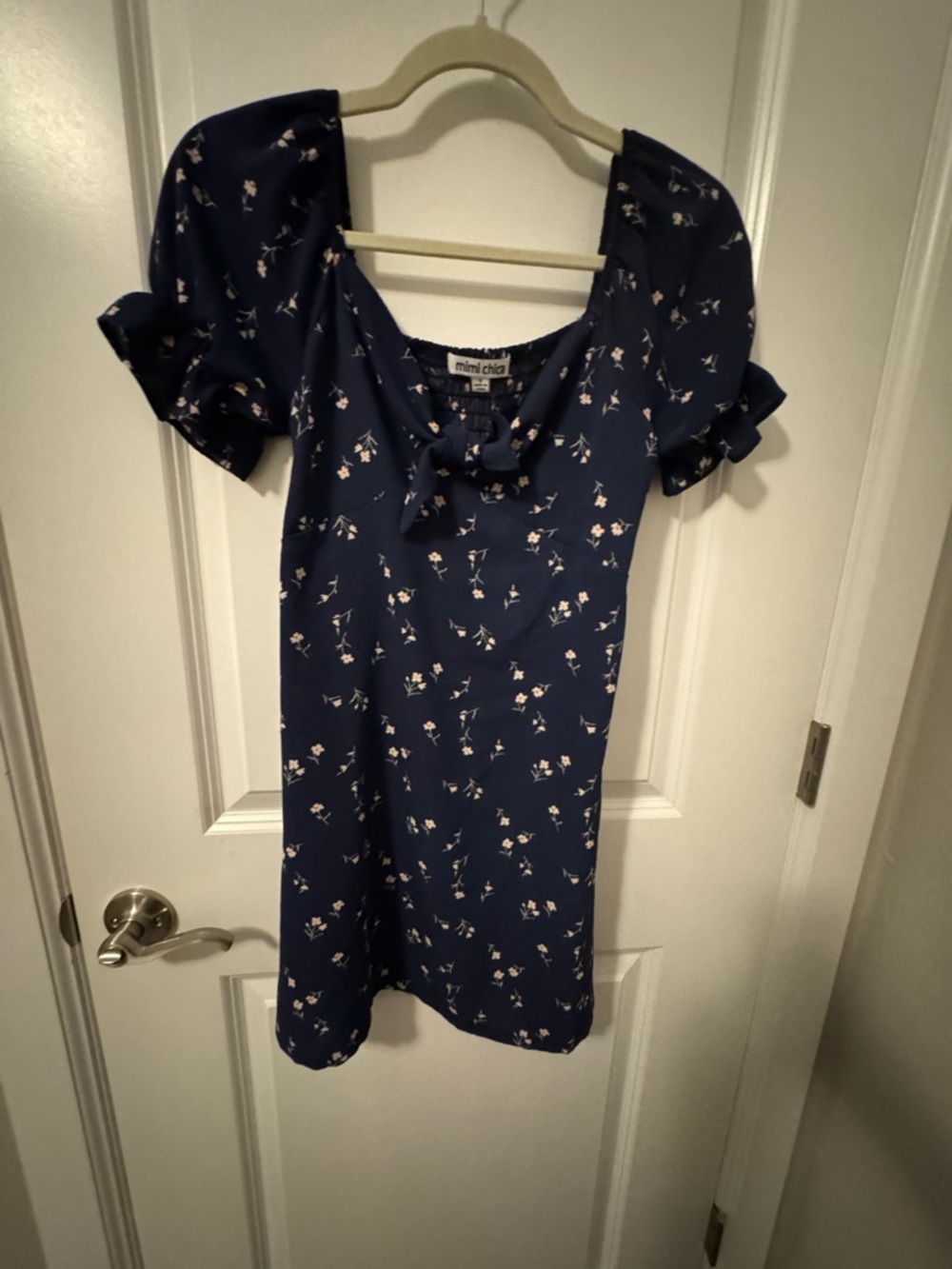 Mimi Chica Navy Floral Tie-Front Mini Dress